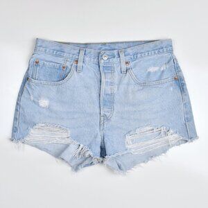 Levi's Light Blue Distressed High-Rise Jean Shorts